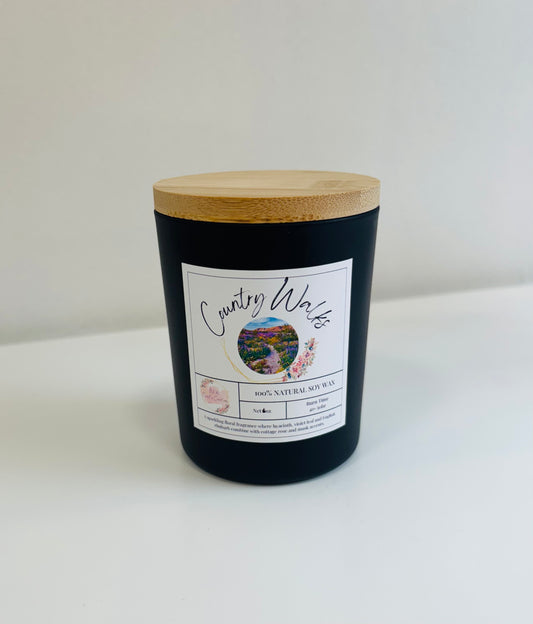 Country Walks Soy Candle | Black Jar with Bamboo Lid | Hand-Poured 6oz