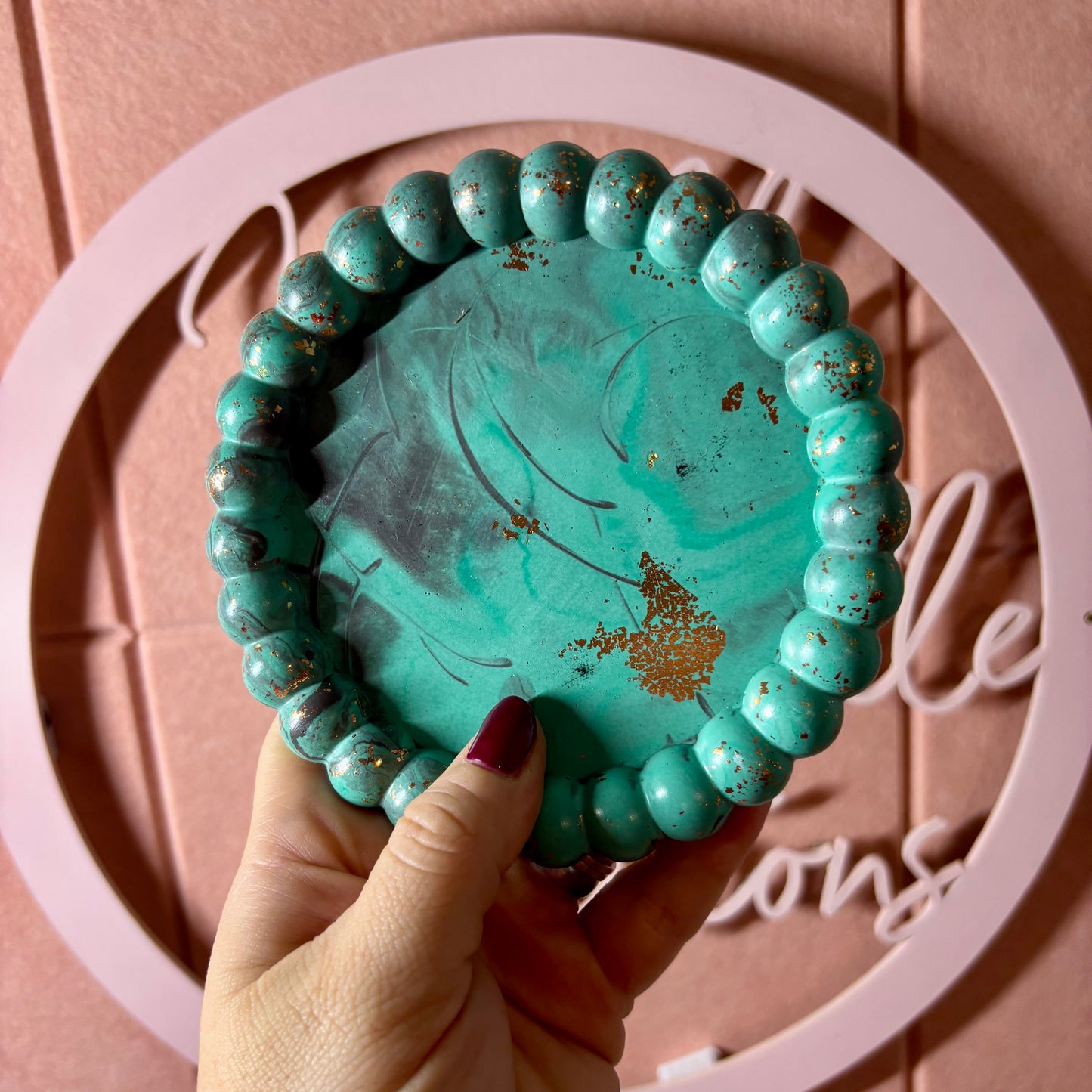 💚 Perfectly Imperfect Beaded Tray – Teal & Gold Edition Seconds Sale