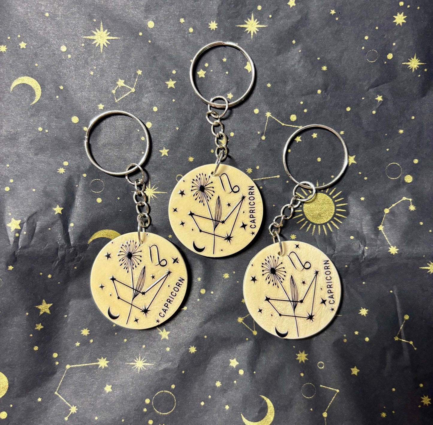 Capricorn Zodiac Constellation Keyring – Wooden Star Sign Keychain