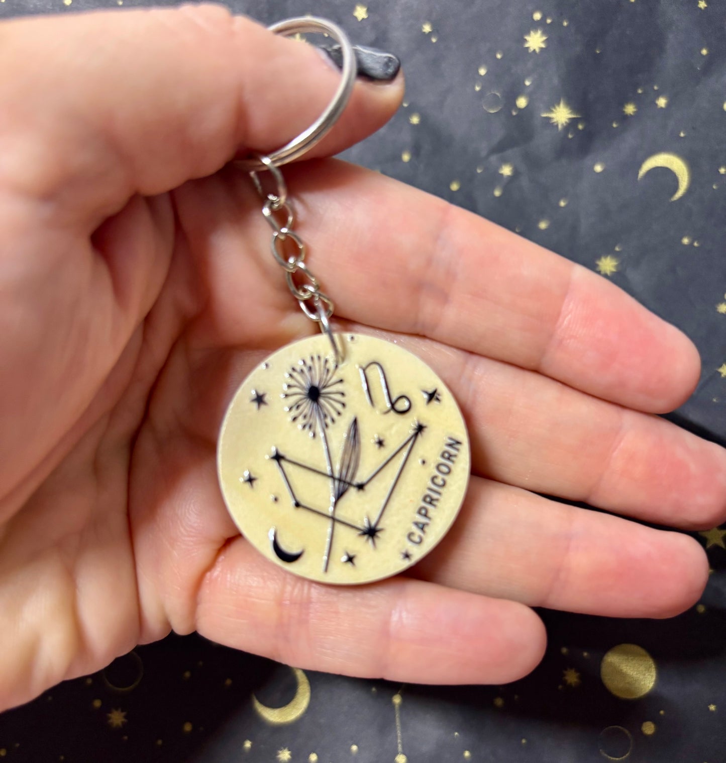 Capricorn Zodiac Constellation Keyring – Wooden Star Sign Keychain