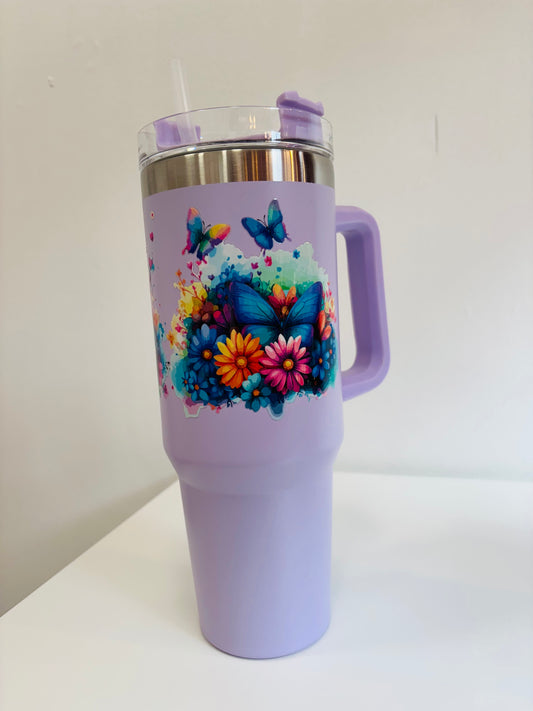 🦋 Flutter Bloom Tumbler – 40oz Stanley Style Cup