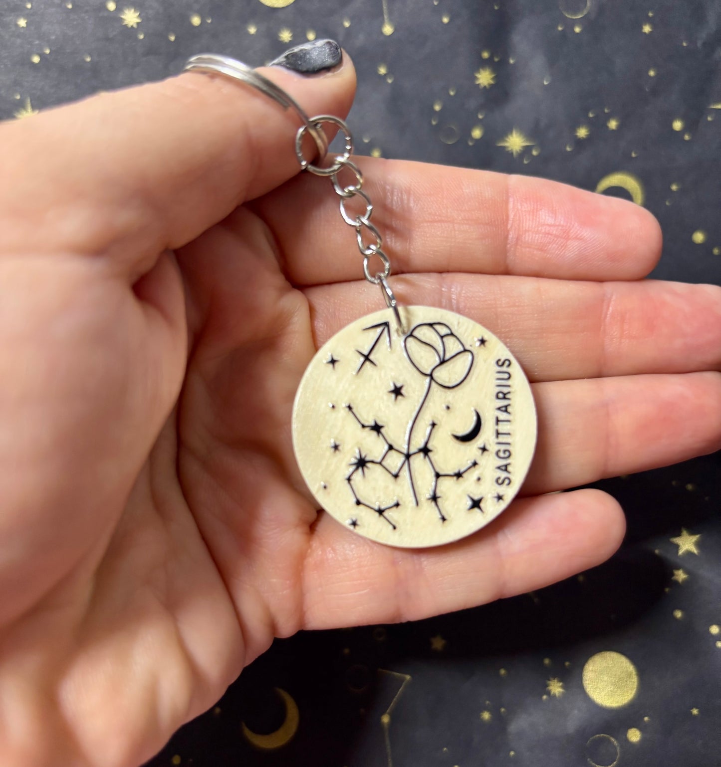 Sagittarius Zodiac Constellation Keyring – Wooden Star Sign Keychain