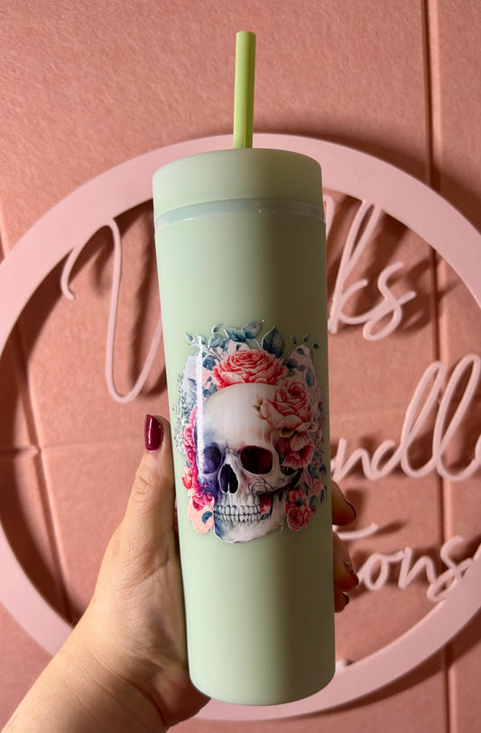💀 Floral Skull Tumbler – 16oz (Hot & Cold)