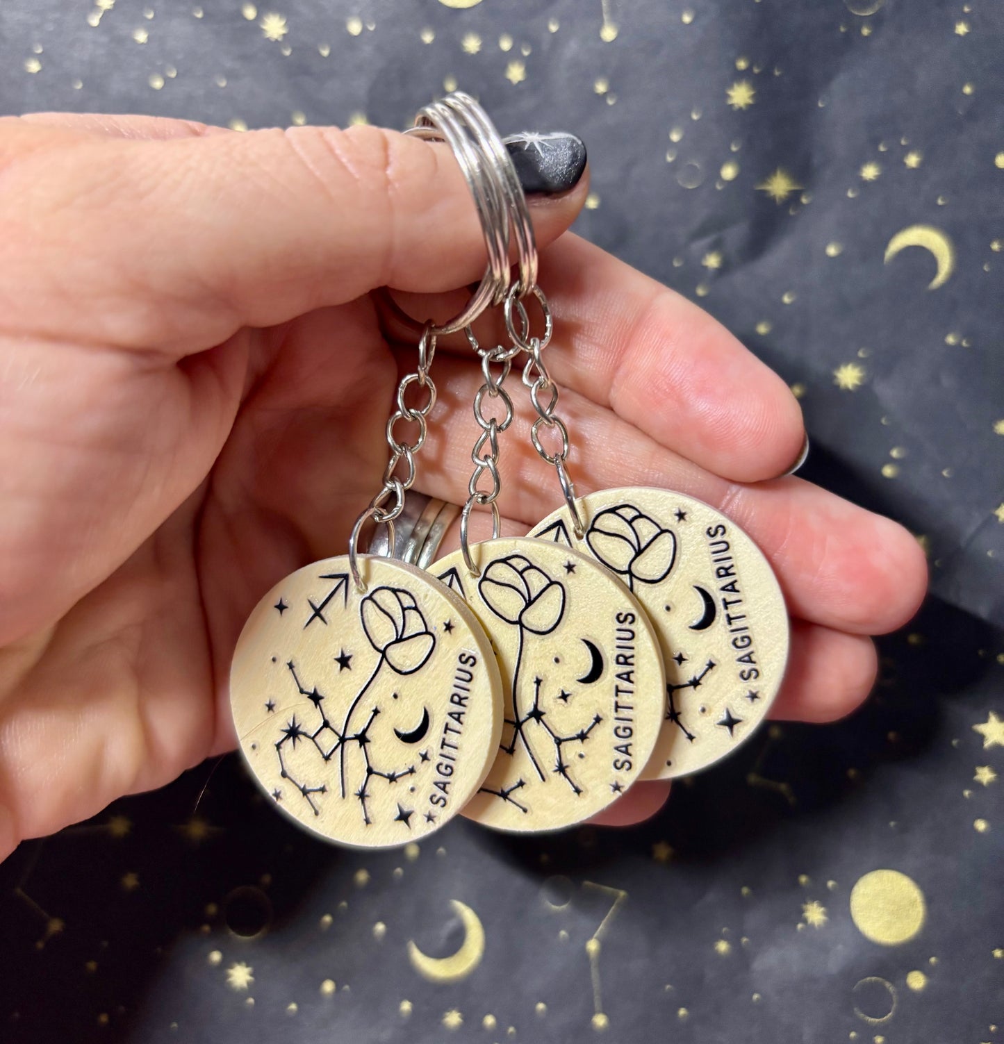 Sagittarius Zodiac Constellation Keyring – Wooden Star Sign Keychain