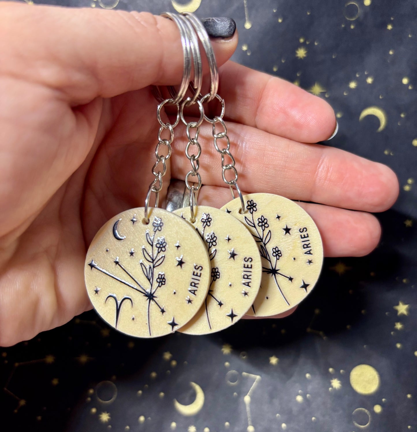 Aries Zodiac Constellation Keyring – Wooden Star Sign Keychain