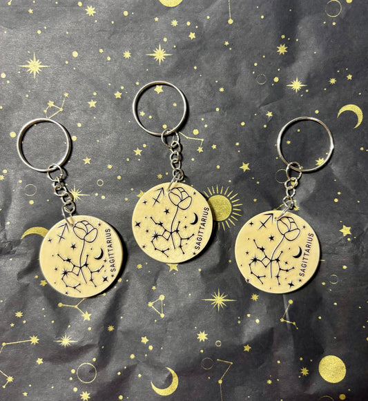 Sagittarius Zodiac Constellation Keyring – Wooden Star Sign Keychain
