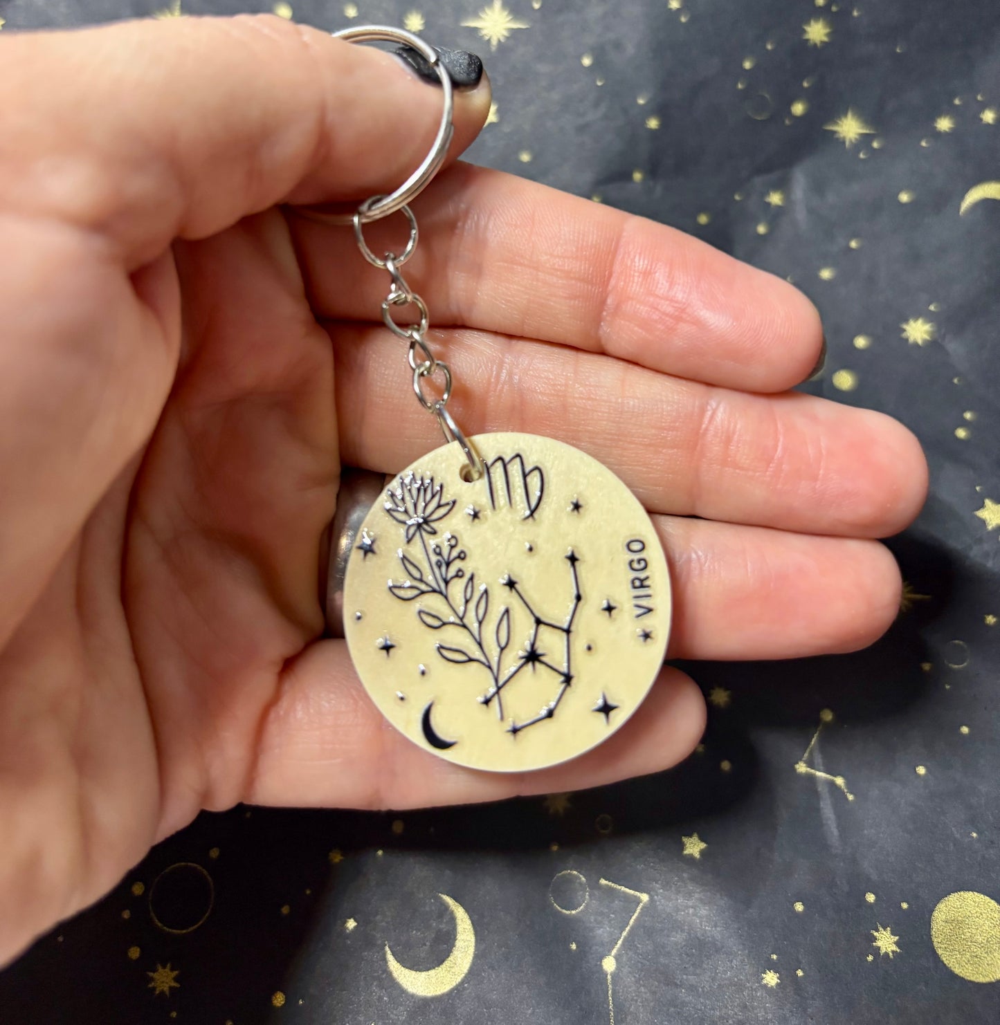 Virgo Zodiac Constellation Keyring – Wooden Star Sign Keychain