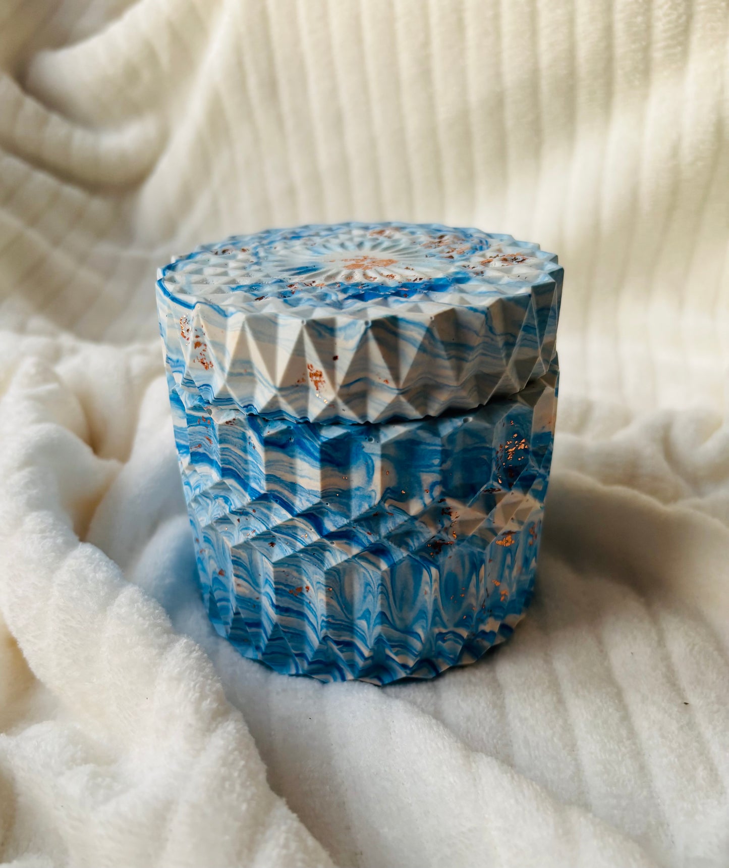 Luxury Handmade Soy Candle in Blue Marble Eco-Resin Jar | Double Wick