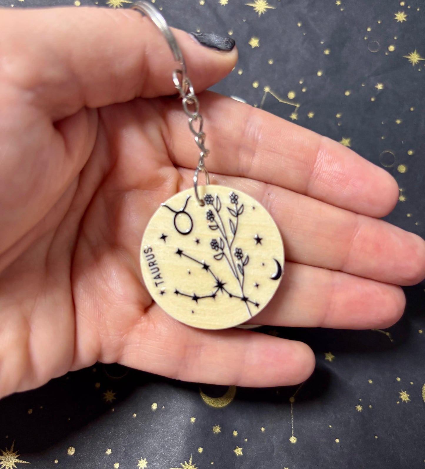 Taurus Zodiac Constellation Keyring – Wooden Star Sign Keychain