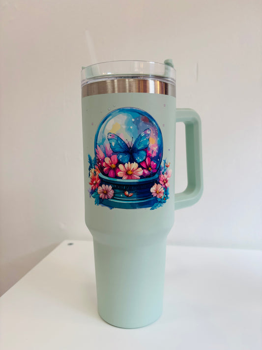 🦋 Butterfly Bloom Tumbler – 40oz Stanley Style Cup