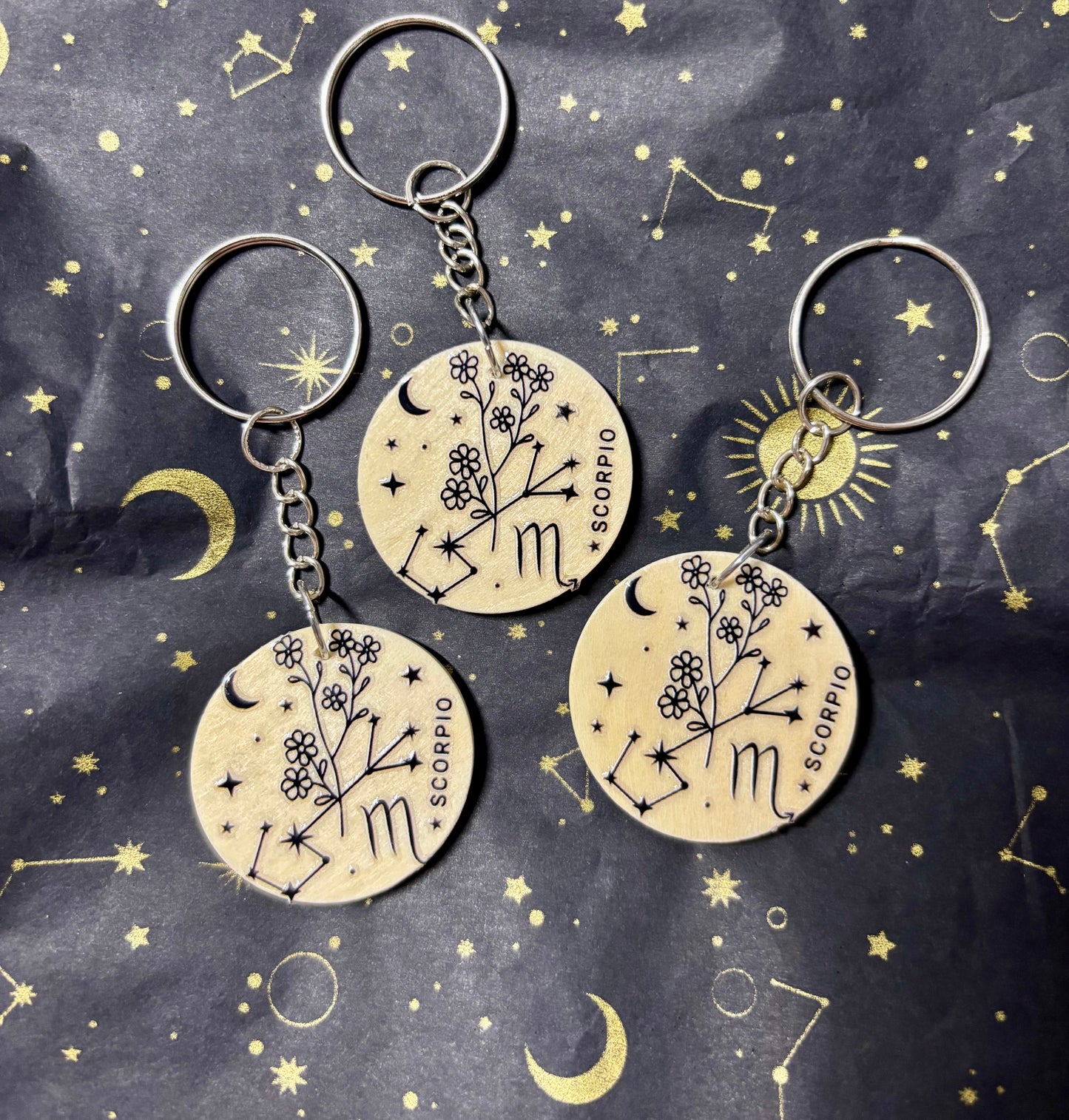 Scorpio Zodiac Constellation Keyring – Wooden Star Sign Keychain