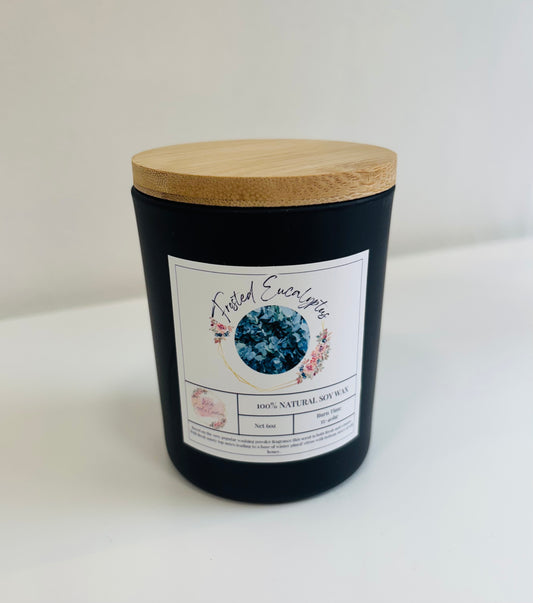 Frosted Eucalyptus Soy Candle | Black Jar with Bamboo Lid | Hand-Poured 6oz