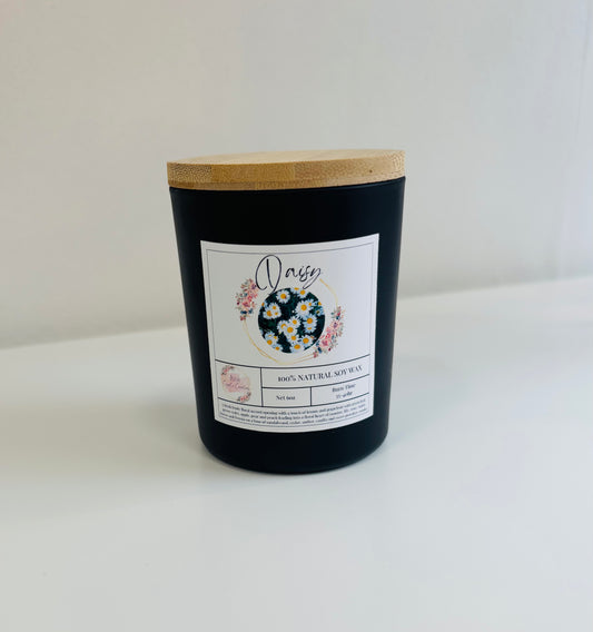 Daisy Soy Candle | Black Jar with Bamboo Lid | Hand-Poured 6oz