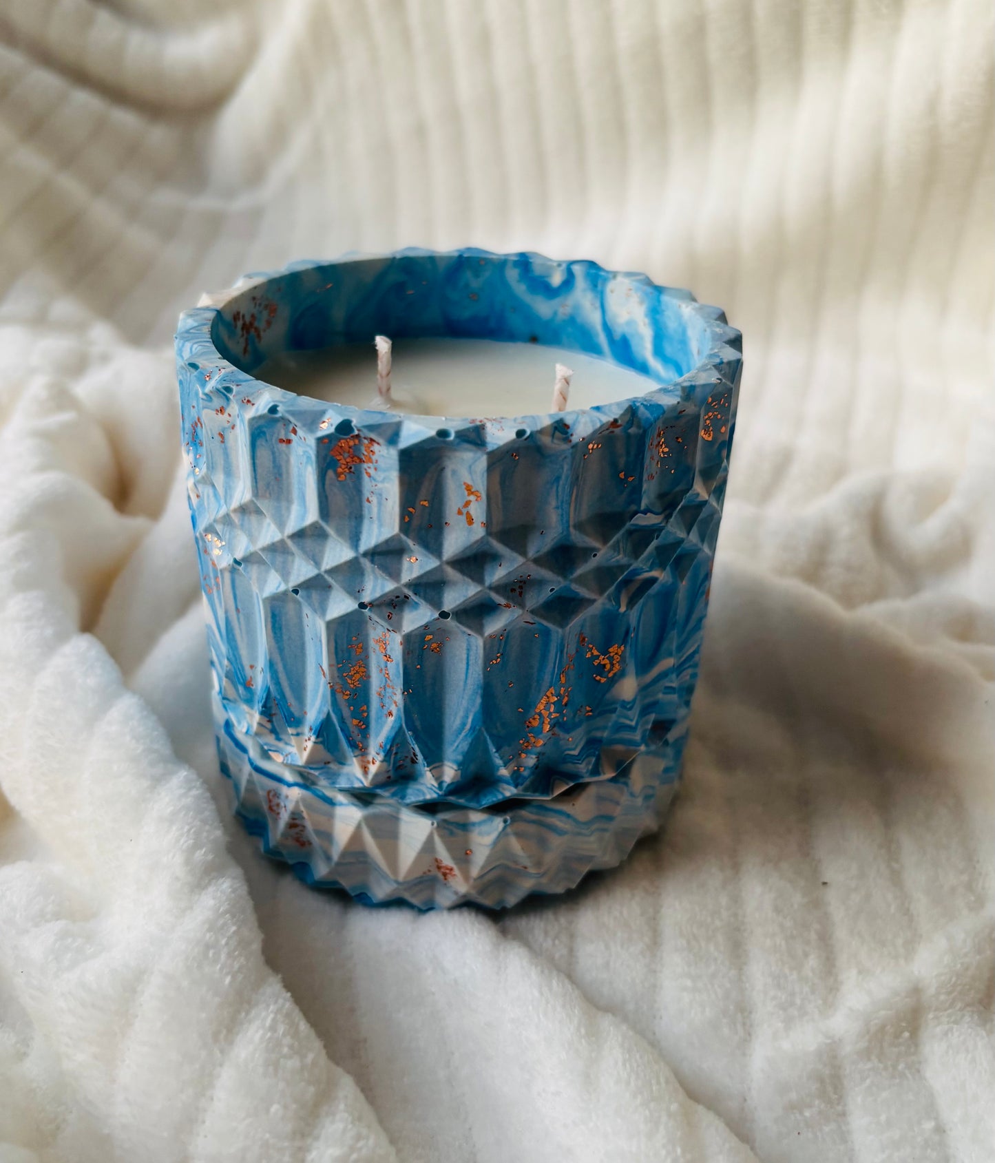 Luxury Handmade Soy Candle in Blue Marble Eco-Resin Jar | Double Wick