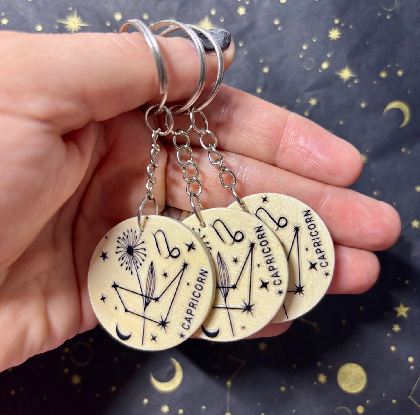 Capricorn Zodiac Constellation Keyring – Wooden Star Sign Keychain