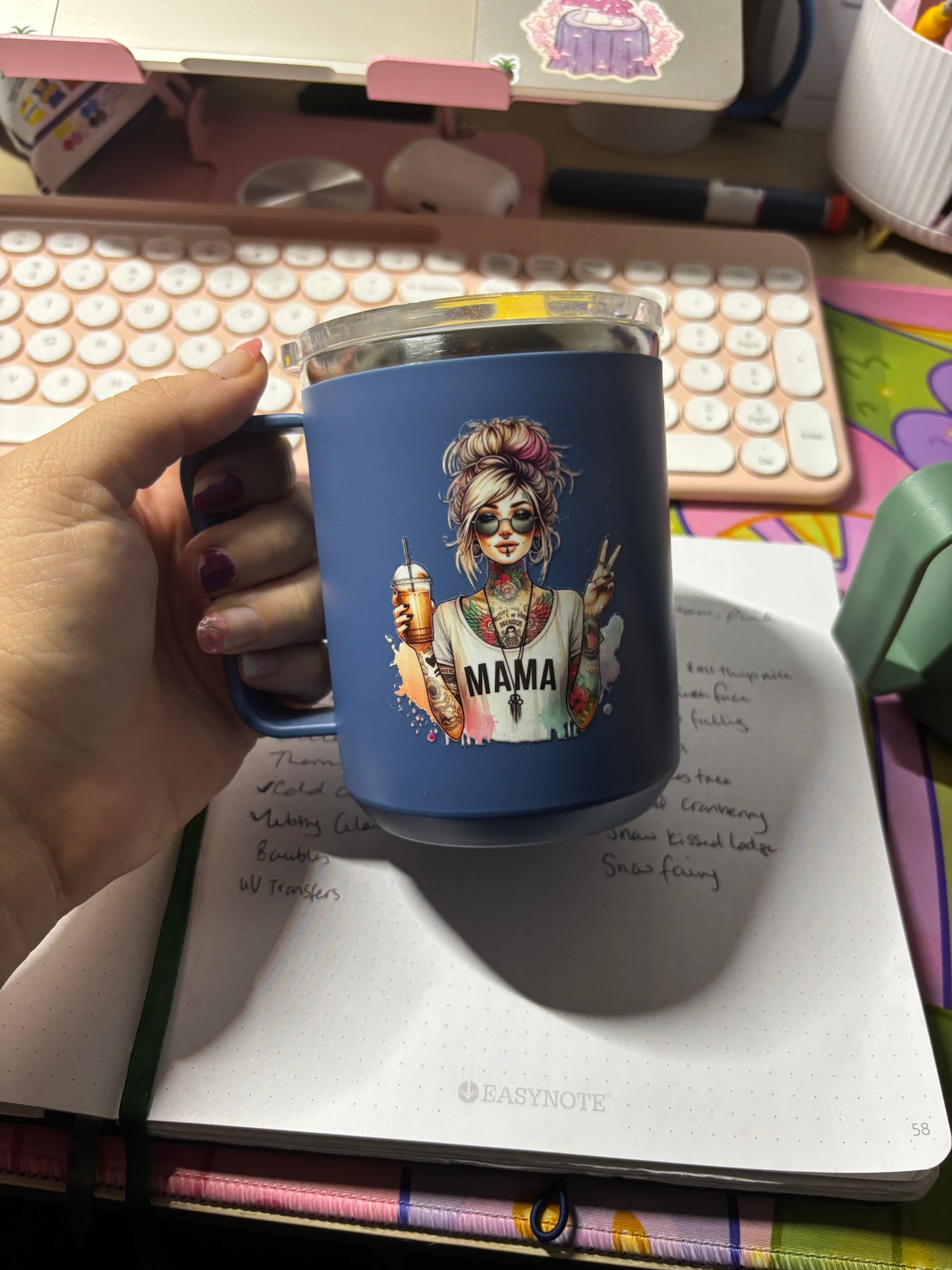 Navy Blue Thermal Mug | Insulated Coffee Cup with Lid | Mama & Sexy Mama Designs