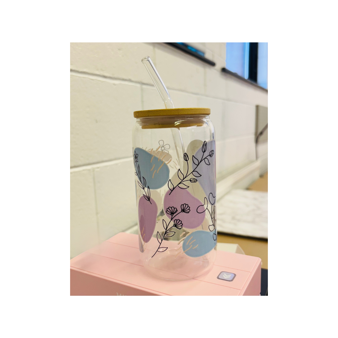 Abstract Pastel Floral Libbey Glass – 16 oz