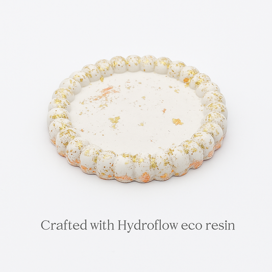 Eco Resin Bubble Candle Tray – Cream & Copper Round Tray for Candles, Wax Melts & Diffusers