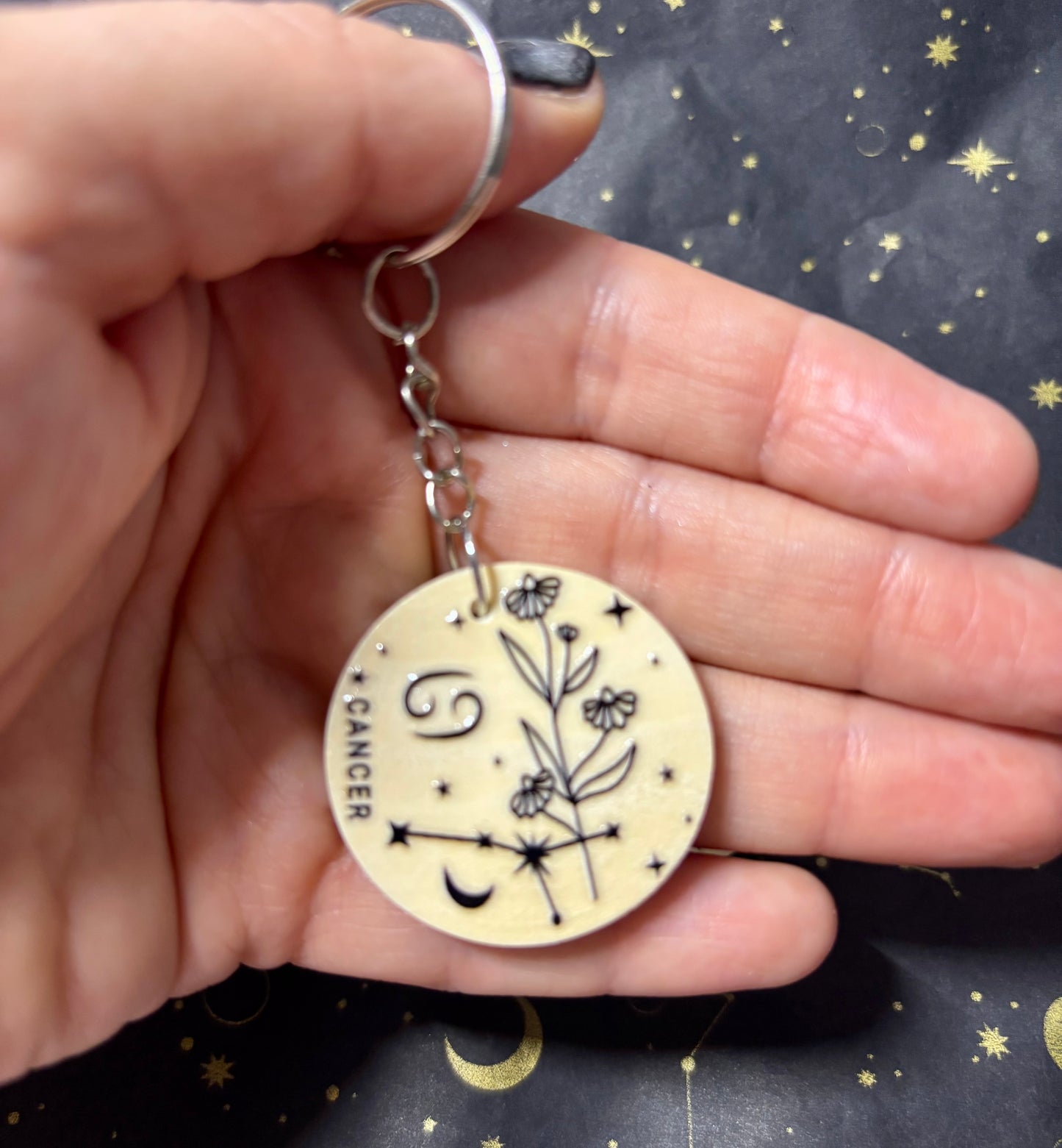 Cancer Zodiac Constellation Keyring – Wooden Star Sign Keychain
