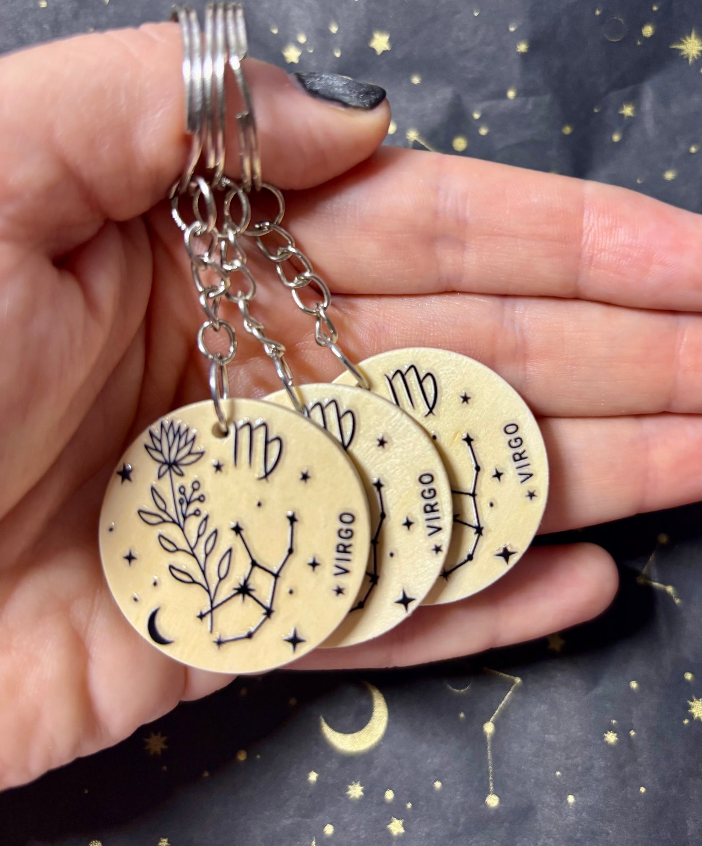 Virgo Zodiac Constellation Keyring – Wooden Star Sign Keychain
