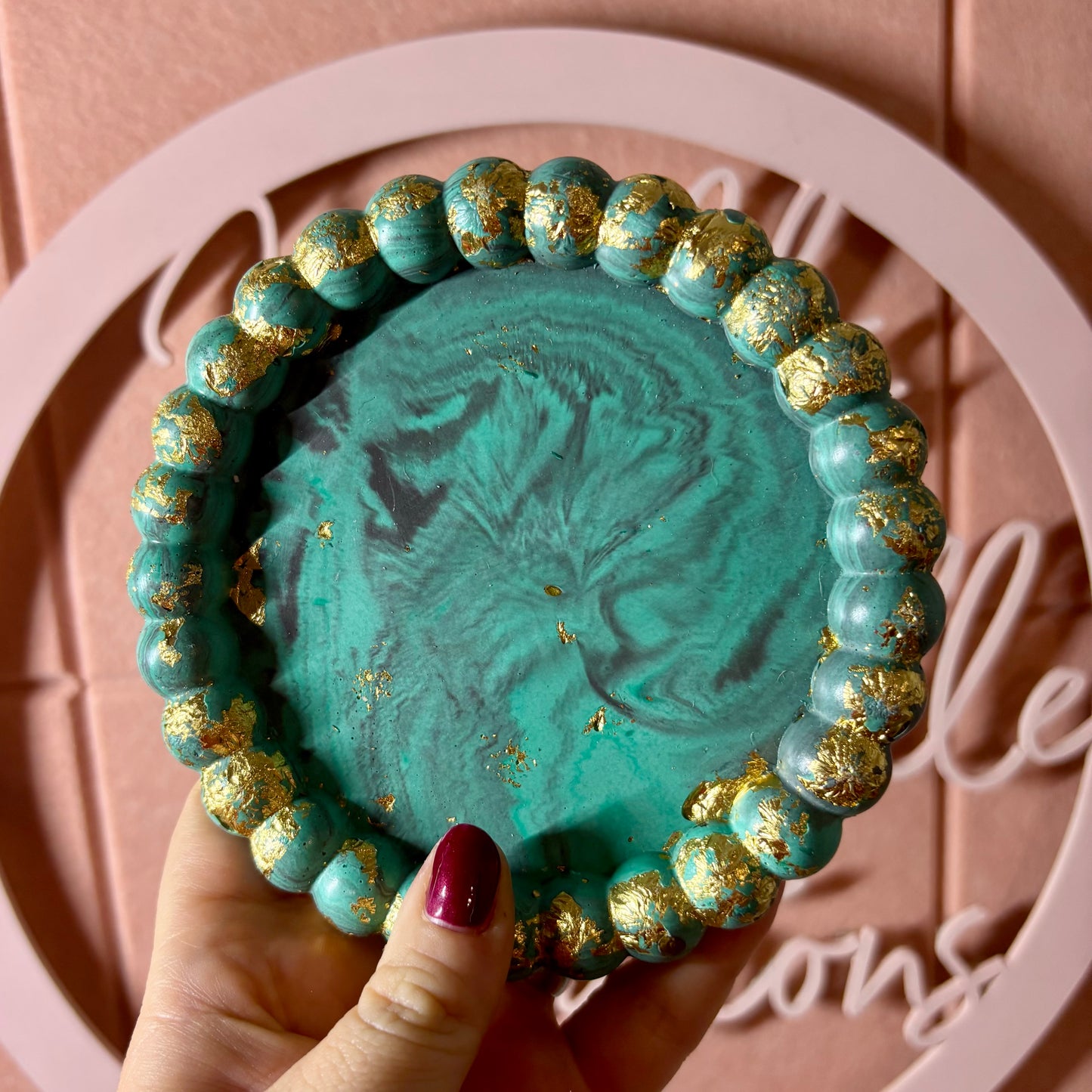 💚 Perfectly Imperfect Beaded Tray – Teal & Gold Edition Seconds Sale