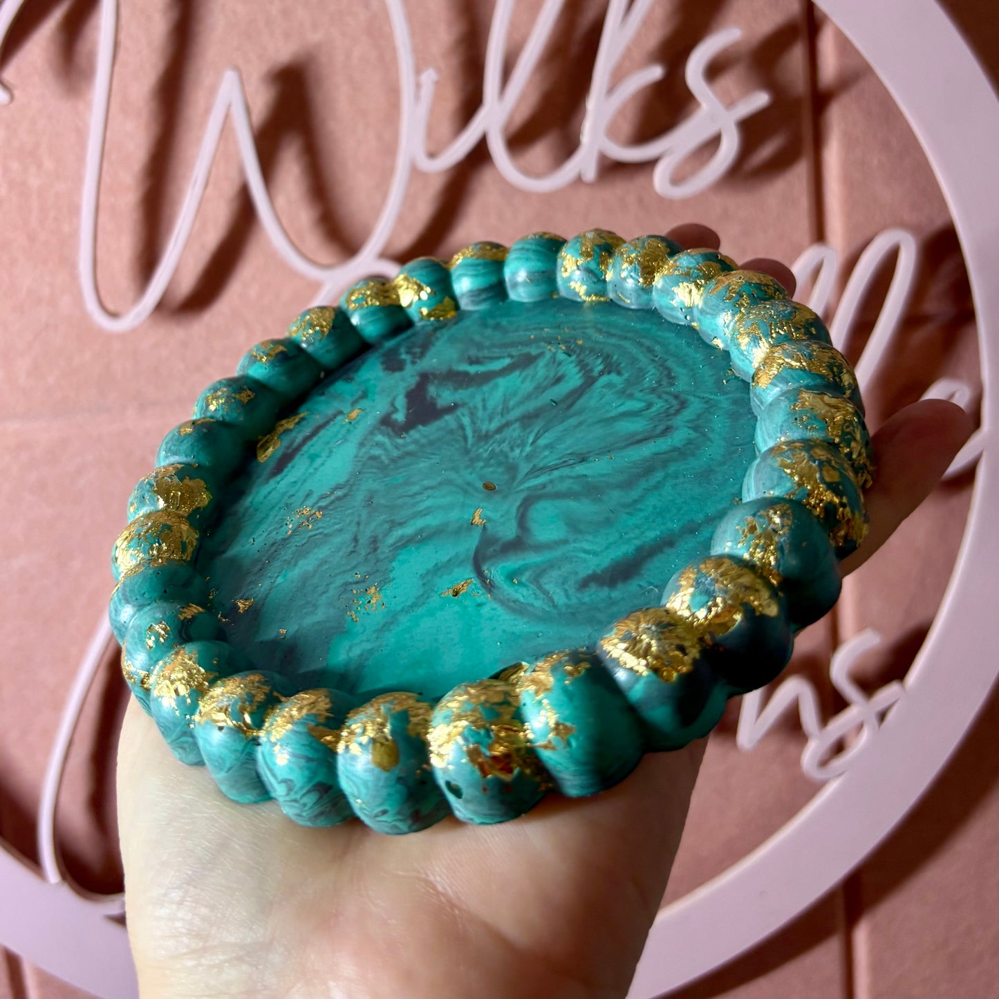 💚 Perfectly Imperfect Beaded Tray – Teal & Gold Edition Seconds Sale