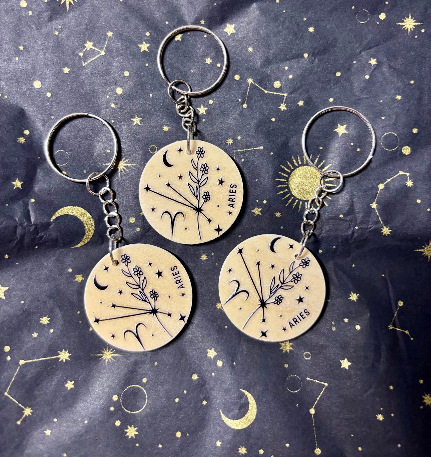 Aries Zodiac Constellation Keyring – Wooden Star Sign Keychain