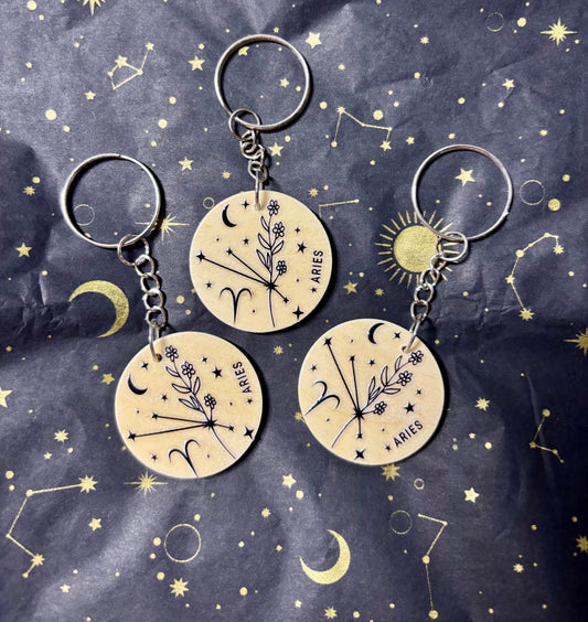 Aries Zodiac Constellation Keyring – Wooden Star Sign Keychain