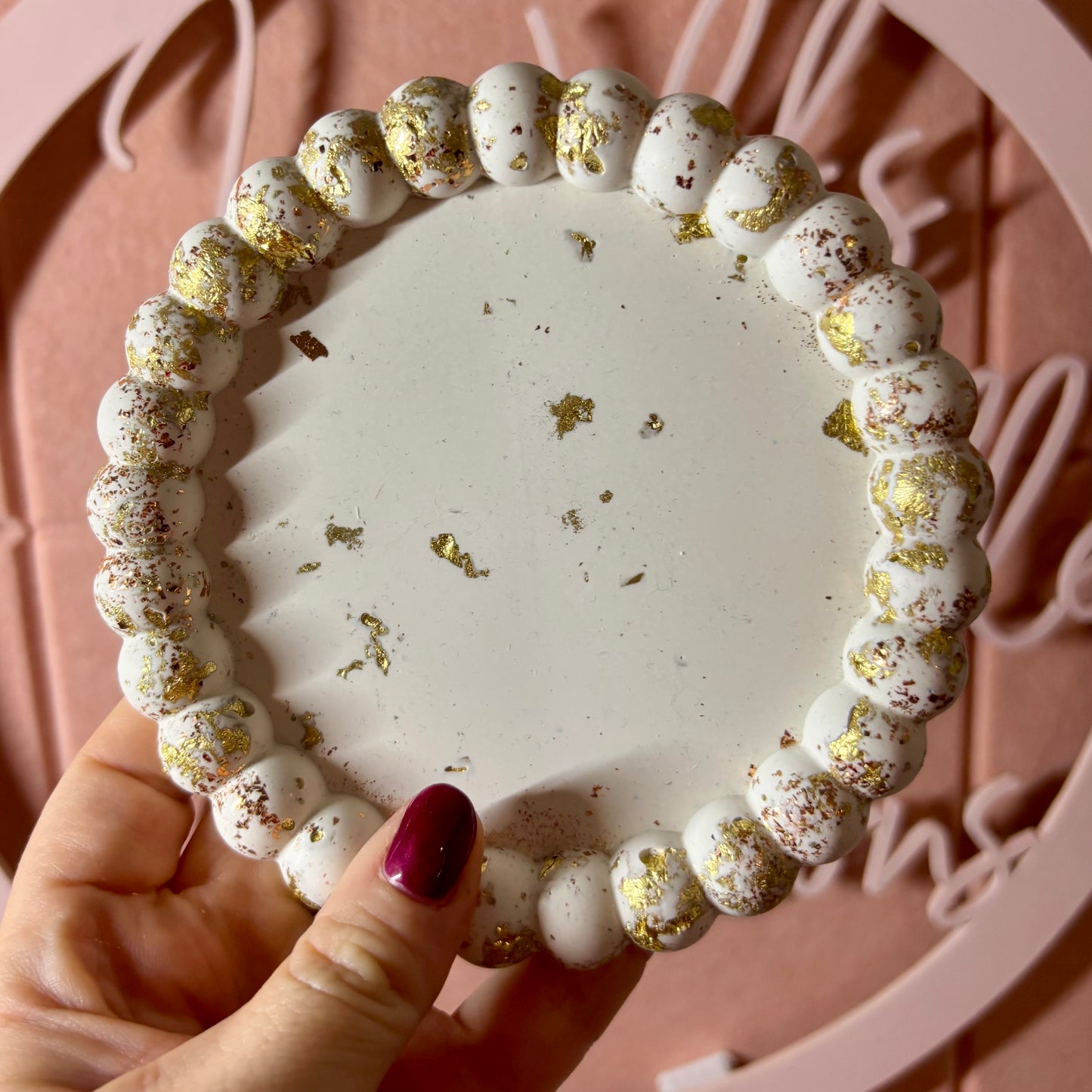 🤍 Perfectly Imperfect Beaded Tray – White & Gold Leaf Edition (Seconds Sale)