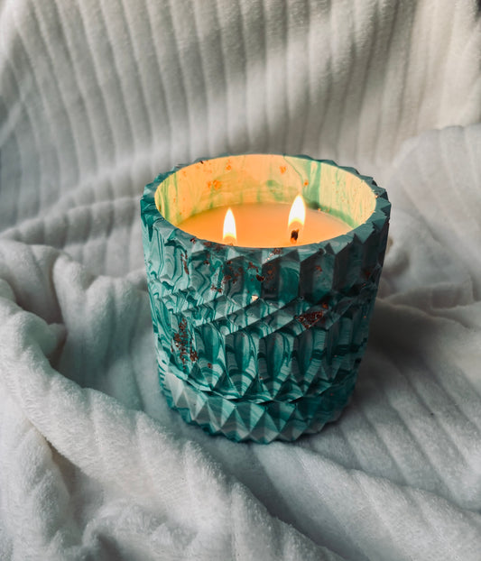Luxury Handmade Soy Candle in Green Marble Eco-Resin Jar | Double Wick