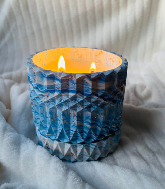 Luxury Handmade Soy Candle in Blue Marble Eco-Resin Jar | Double Wick