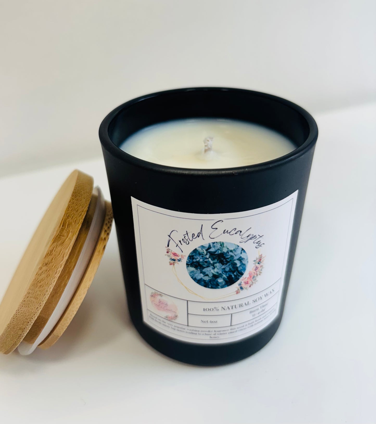 Frosted Eucalyptus Soy Candle | Black Jar with Bamboo Lid | Hand-Poured 6oz