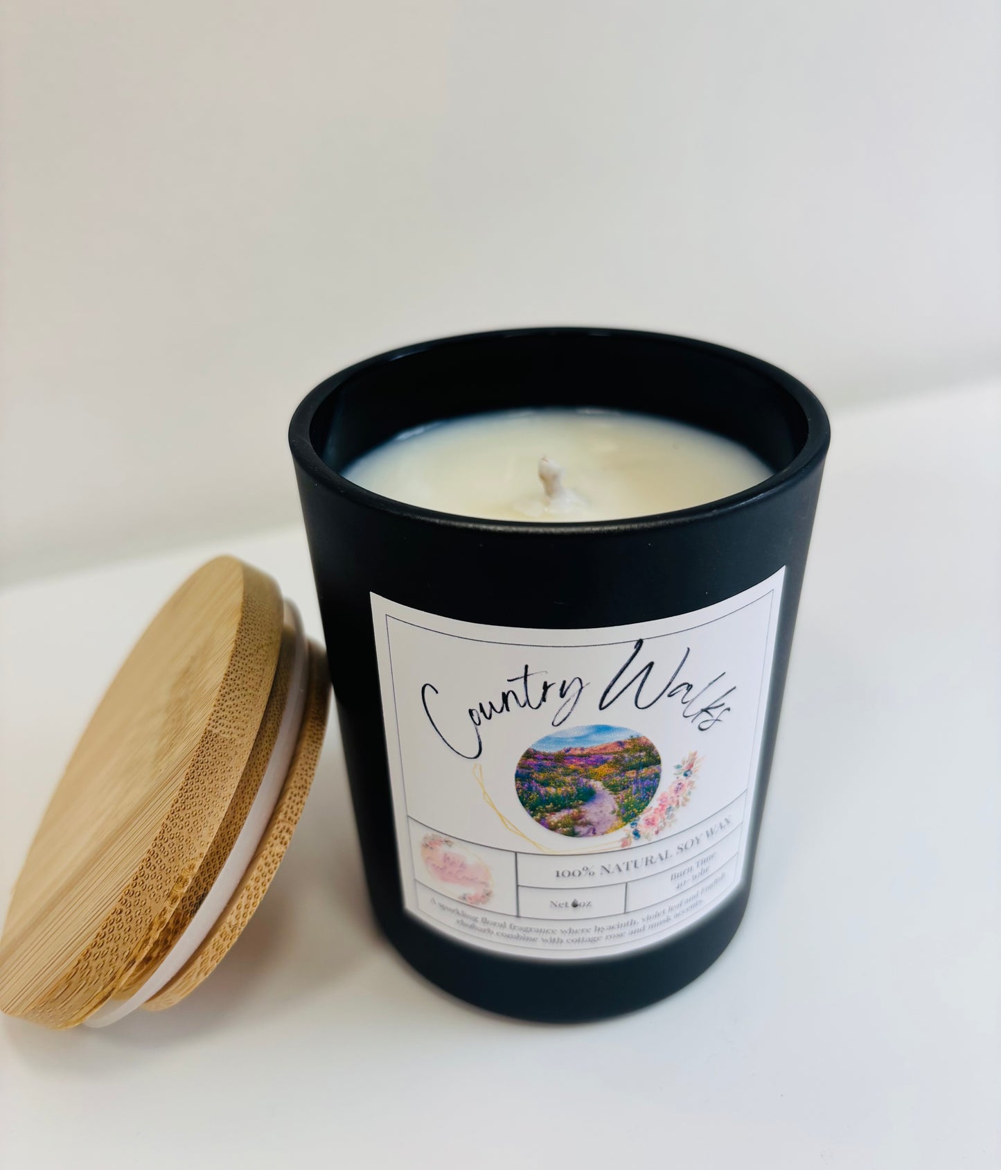 Country Walks Soy Candle | Black Jar with Bamboo Lid | Hand-Poured 6oz
