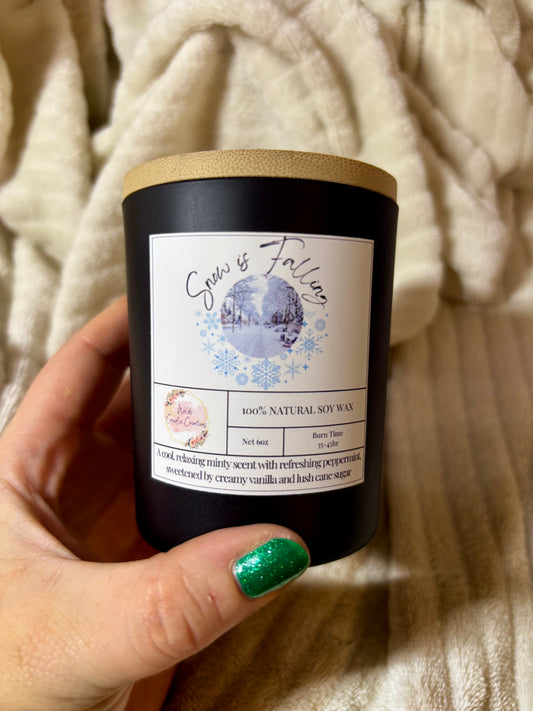 Snow Is Falling Black Candle Jar | Peppermint Soy Wax Candle