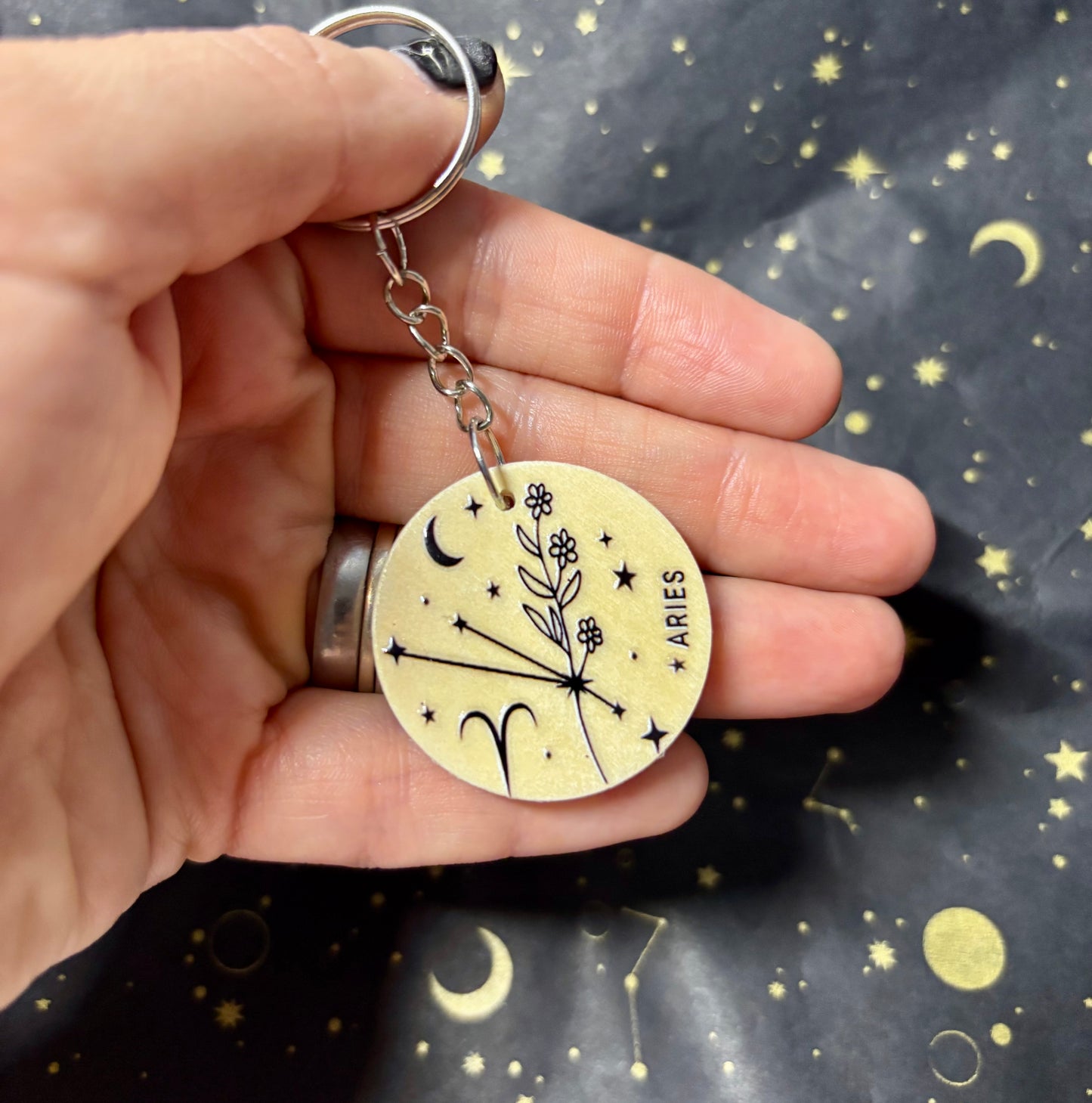 Aries Zodiac Constellation Keyring – Wooden Star Sign Keychain