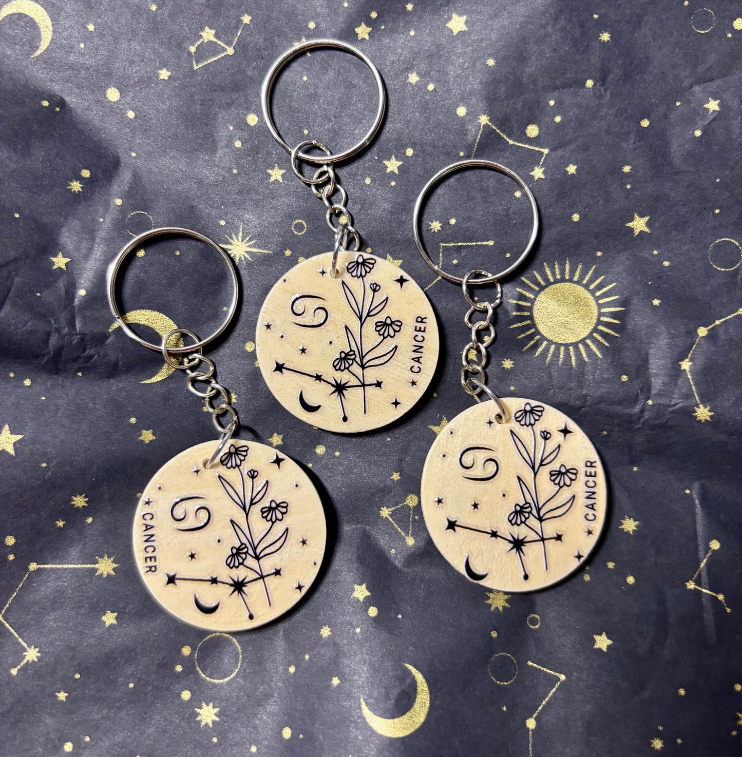 Cancer Zodiac Constellation Keyring – Wooden Star Sign Keychain