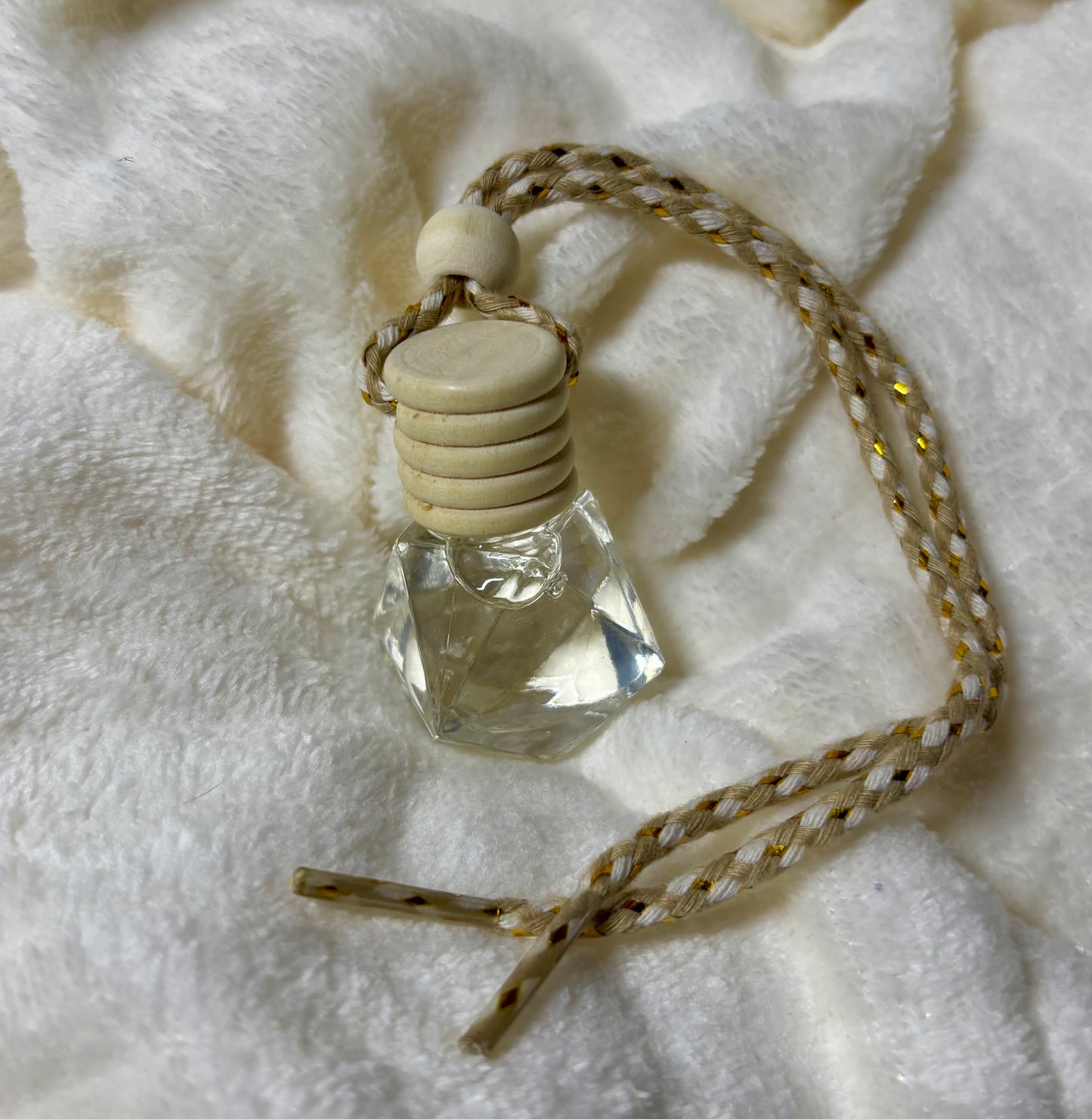 Hexagonal Glass Car Diffuser | Wooden Lid | Long-Lasting Hanging Car Fragrance