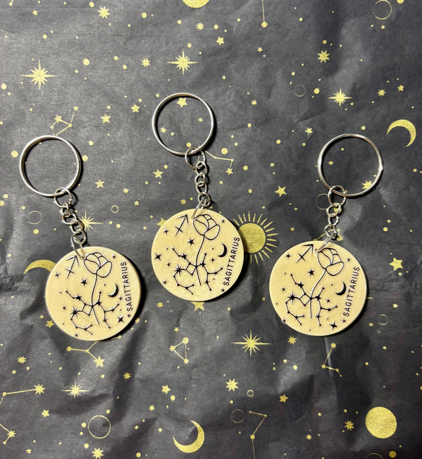 Sagittarius Zodiac Constellation Keyring – Wooden Star Sign Keychain