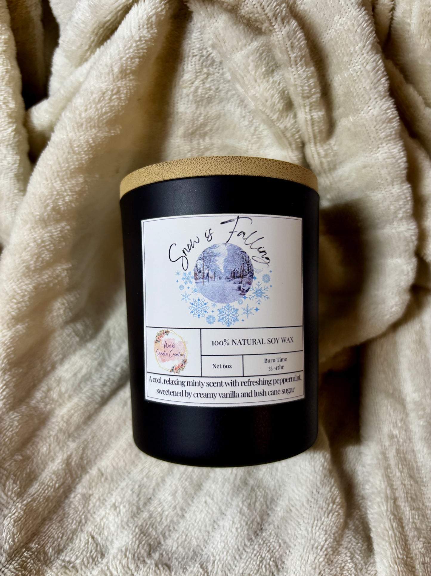 Snow Is Falling Black Candle Jar | Peppermint Soy Wax Candle