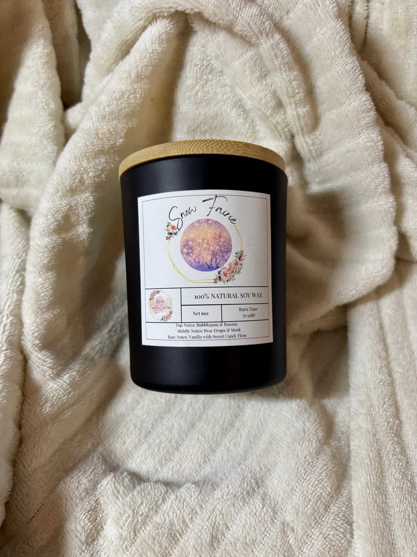 Snow Fairy Soy Candle | Black Jar with Bamboo Lid | Hand-Poured 6oz