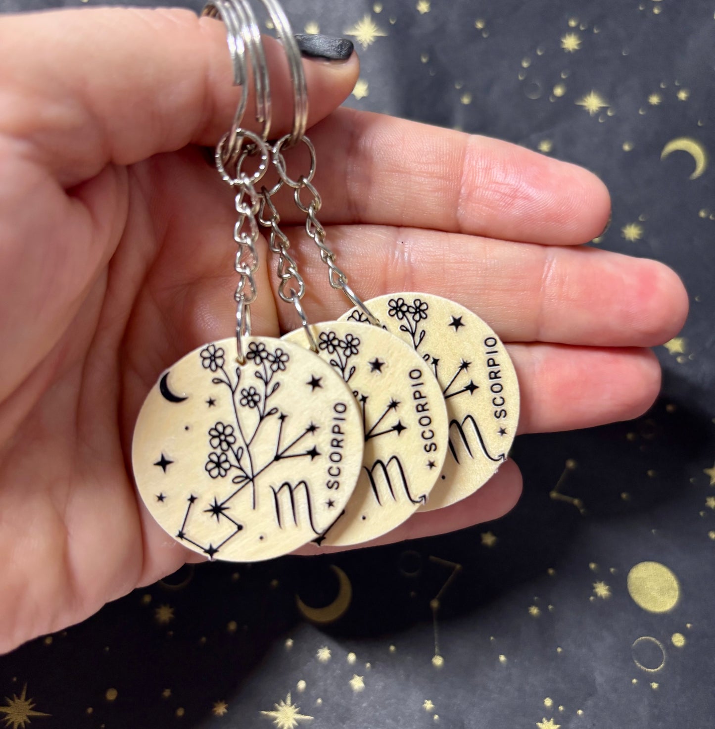 Scorpio Zodiac Constellation Keyring – Wooden Star Sign Keychain