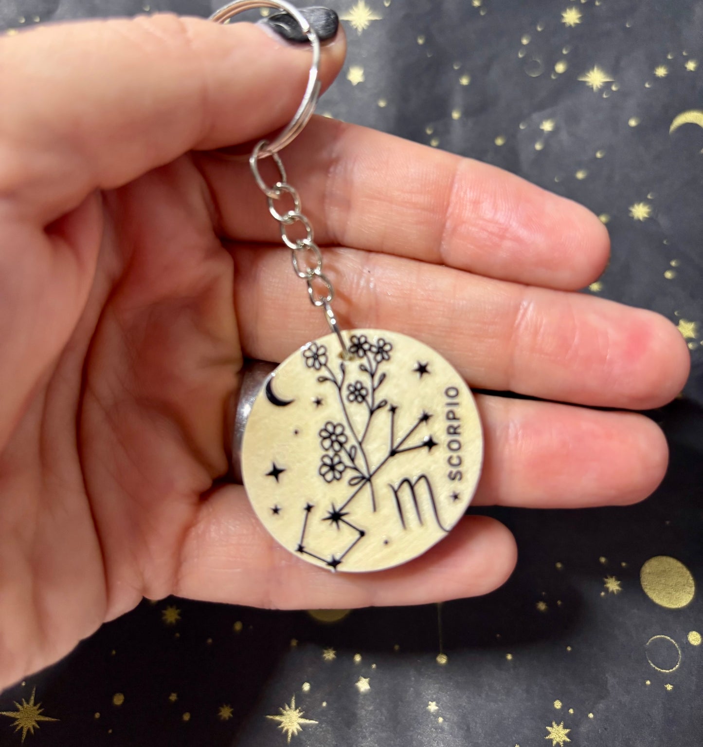 Scorpio Zodiac Constellation Keyring – Wooden Star Sign Keychain