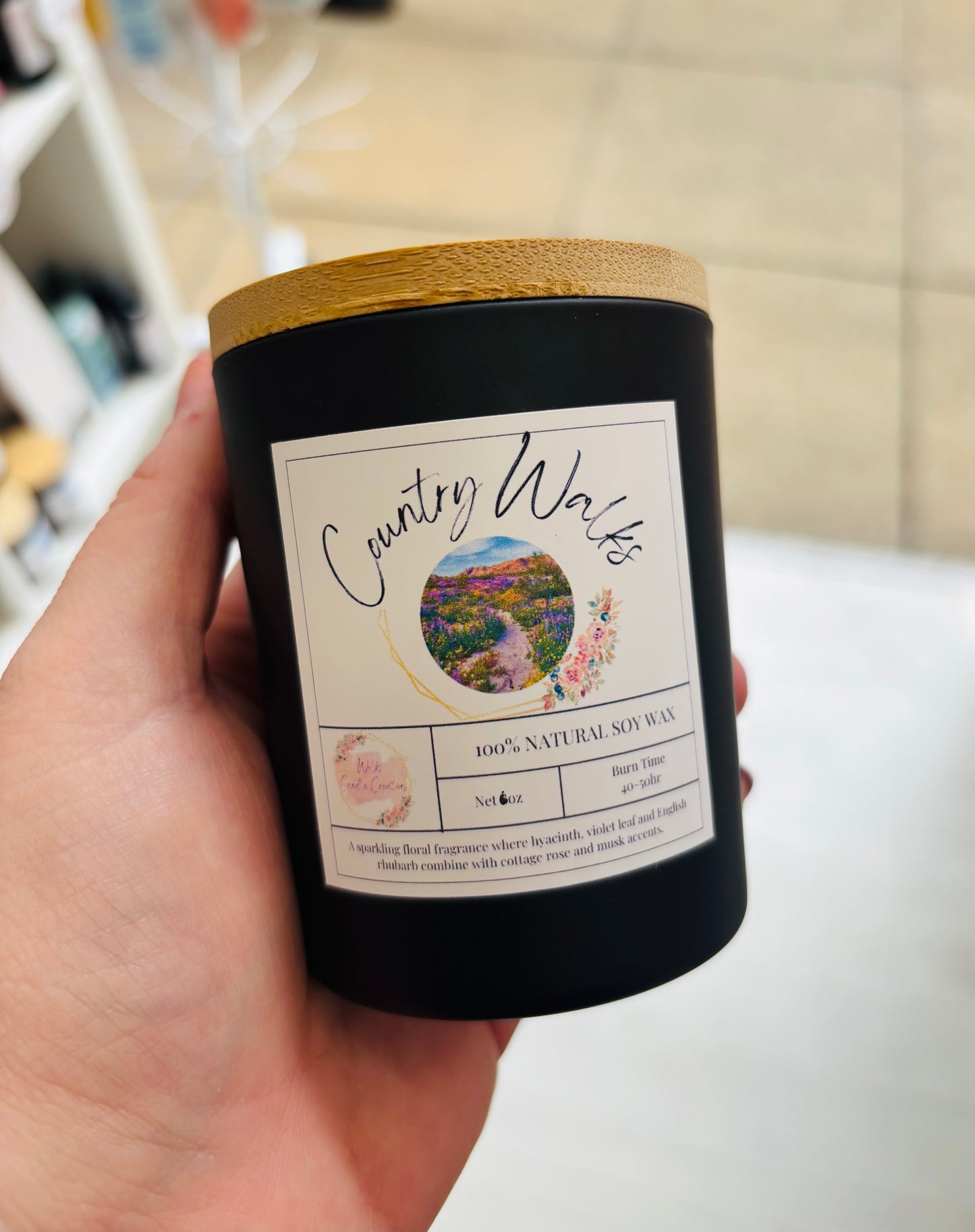 Country Walks Soy Candle | Black Jar with Bamboo Lid | Hand-Poured 6oz