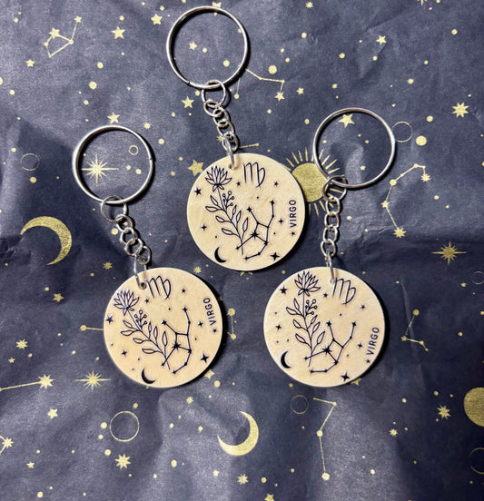 Virgo Zodiac Constellation Keyring – Wooden Star Sign Keychain