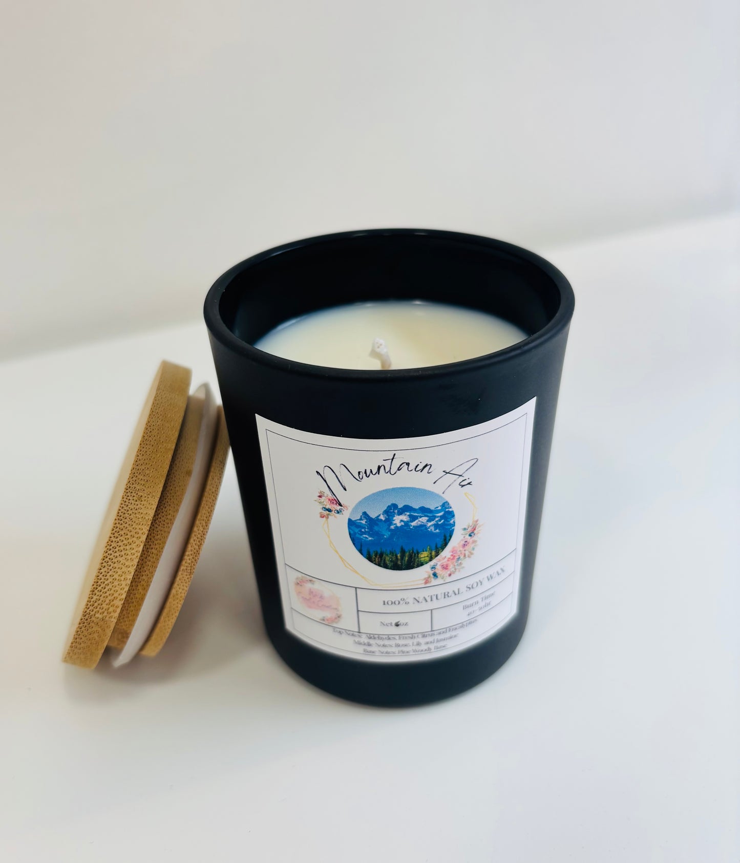 Mountain Air Soy Candle in Black Jar with Bamboo Lid