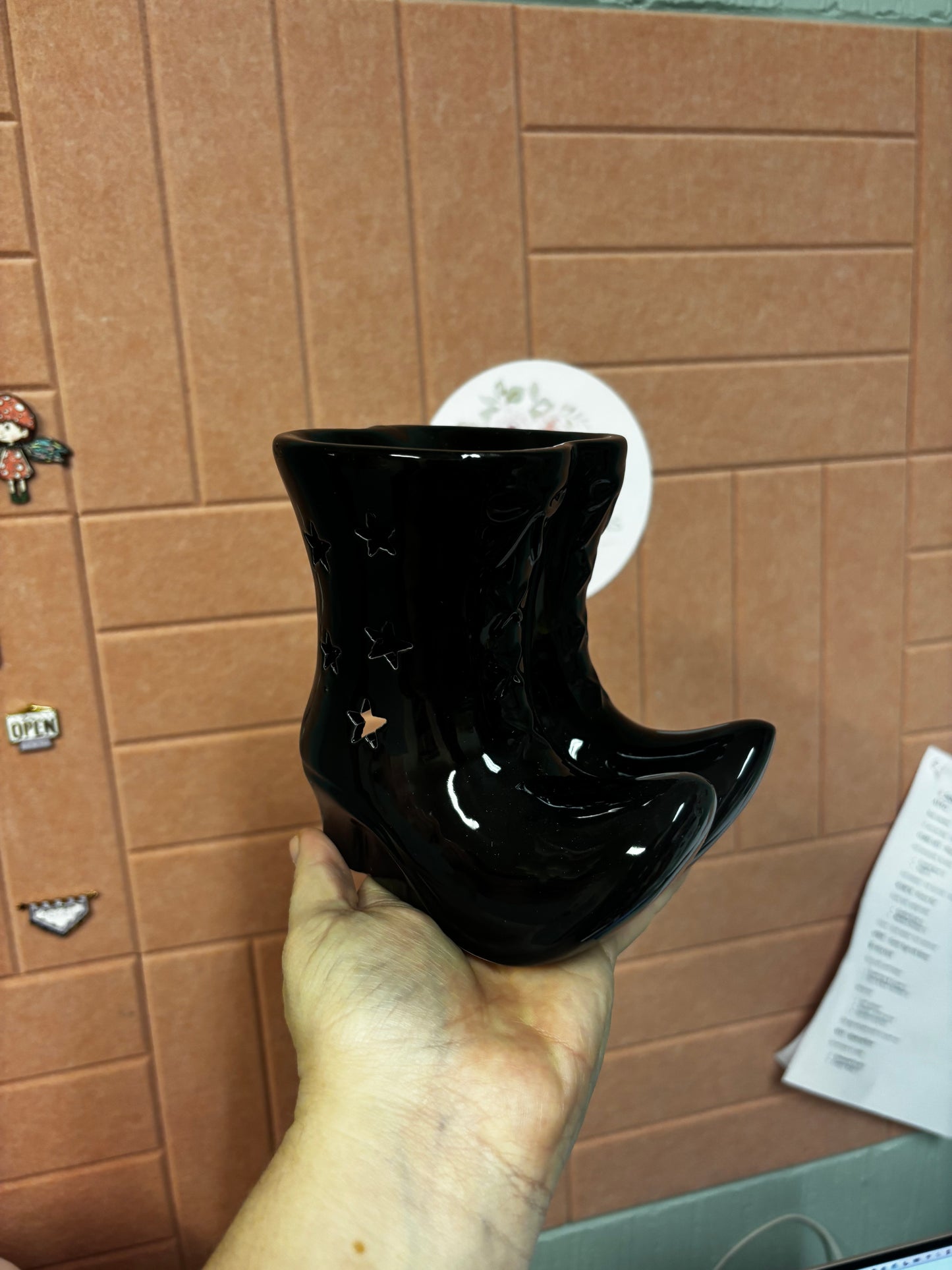 Black Witch Boot Wax Melt Burner | Ceramic Star Cut Wax Melter