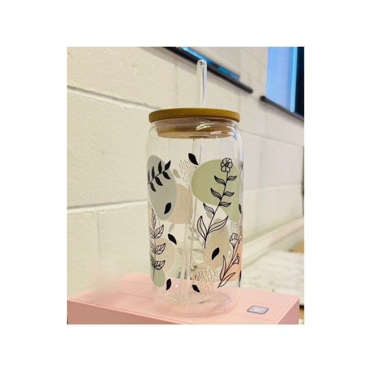 Nude Tones Abstract Floral Libbey Glass – 16 oz